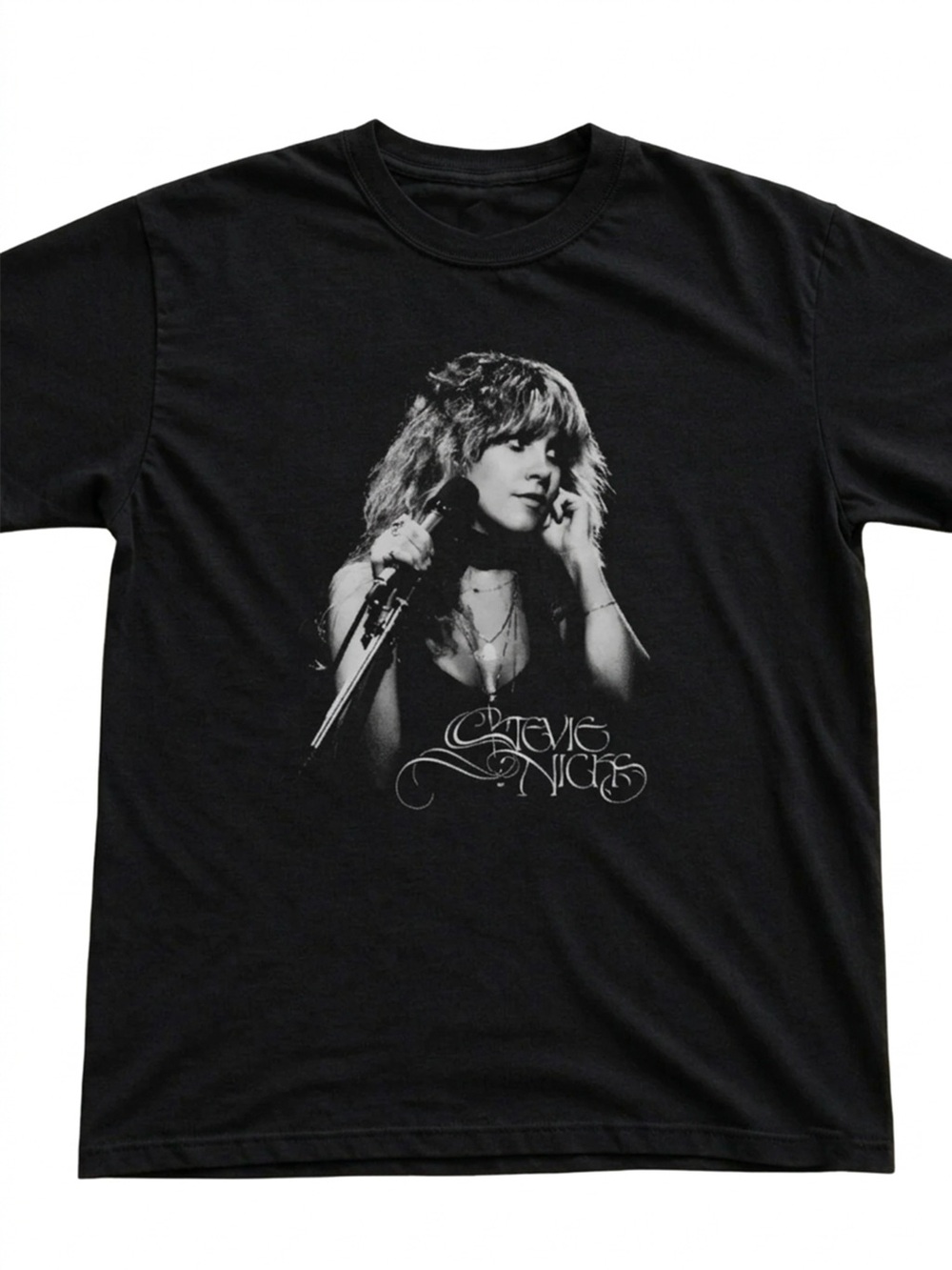 Stevie Nicks Black and White Portrait Classic Rock Black T-Shirt
